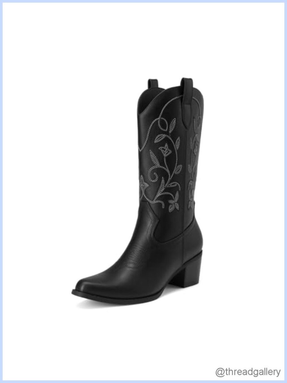 Western Mid Calf Cowboy Boots Faux Leather Block Heel Wide Calf